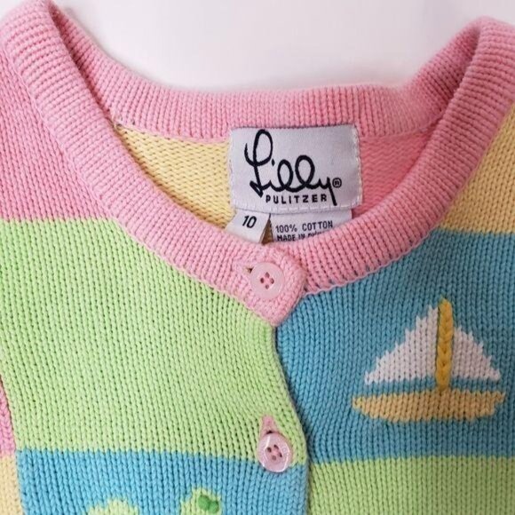 Lilly Pulitzer Girls Colorful Patchwork Cardigan Sweater Size 10 - Picture 2 of 12